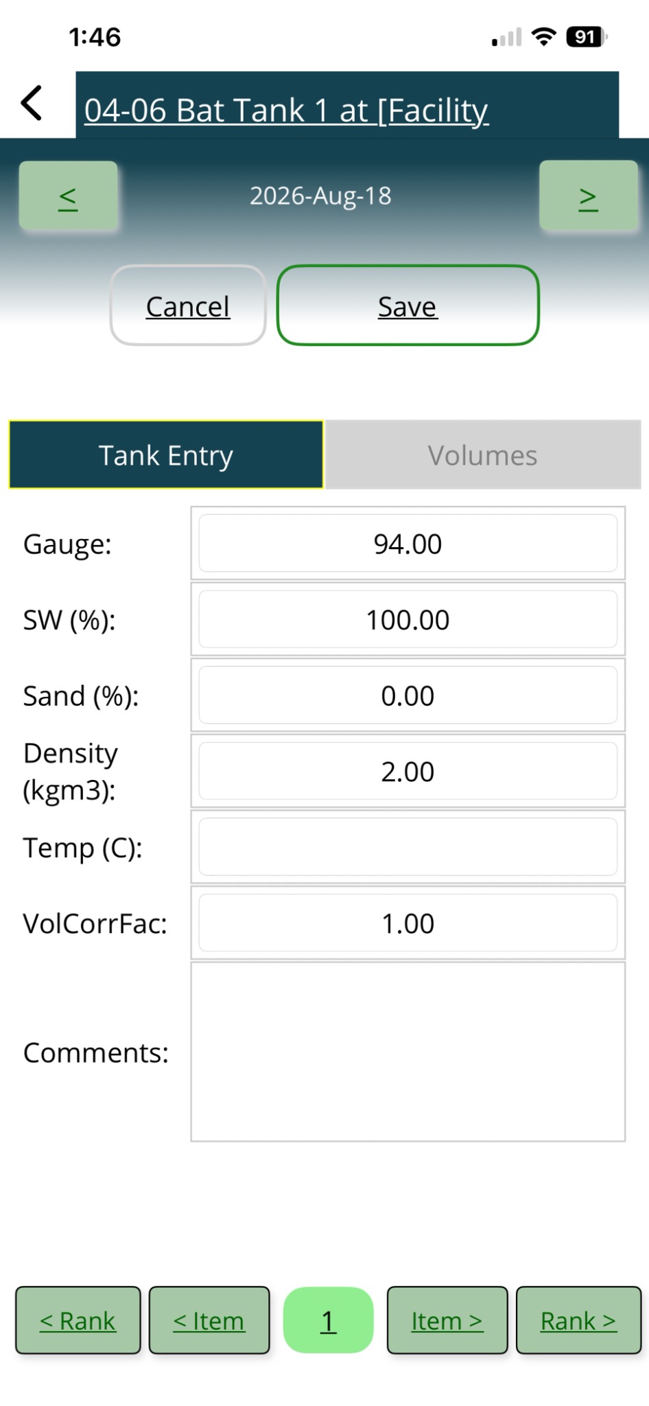 OpsFDCm mobile tank data entry